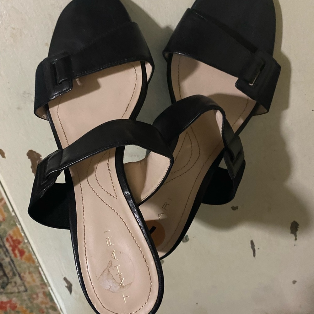 Tahari Black Sandals with Block Heel and Ankle Strap